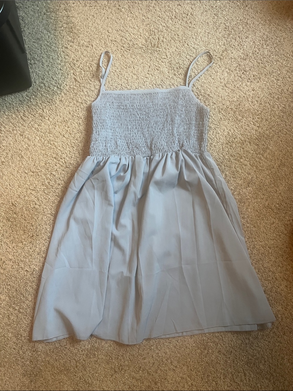 SHEIN Light Blue Smocked Spaghetti Strap Casual Dress